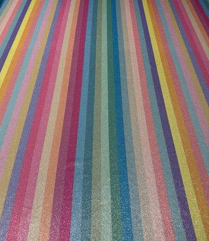 Rainbow Stripe Lurex Fabric with Metallic Shimmer