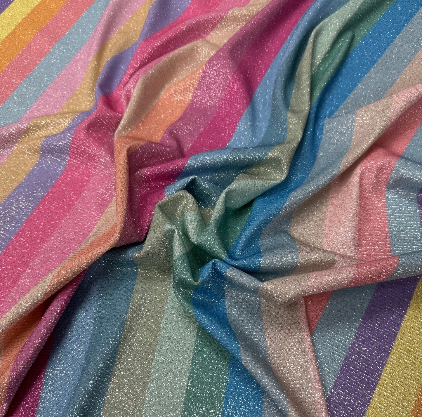 Rainbow Stripe Lurex Fabric with Metallic Shimmer