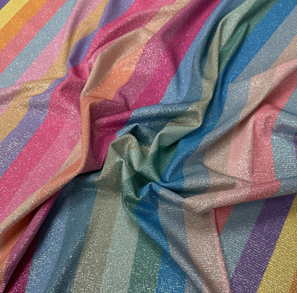 Rainbow Stripe Lurex Fabric with Metallic Shimmer