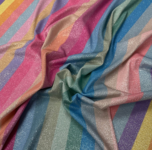 Rainbow Stripe Lurex Fabric with Metallic Shimmer