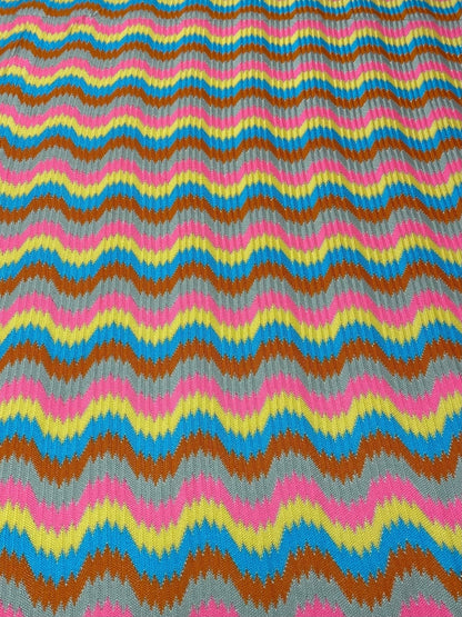 Rainbow Wave Mesh Knit Fabric by the Metrte