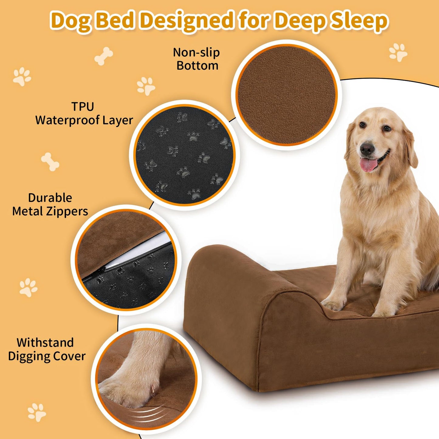 Rainmr Orthopedic Dog Bed for Large Dogs — XXL 60x48x7 inches, 7" Memory Foam, Waterproof Liner, Chew-Proof Microsuede
