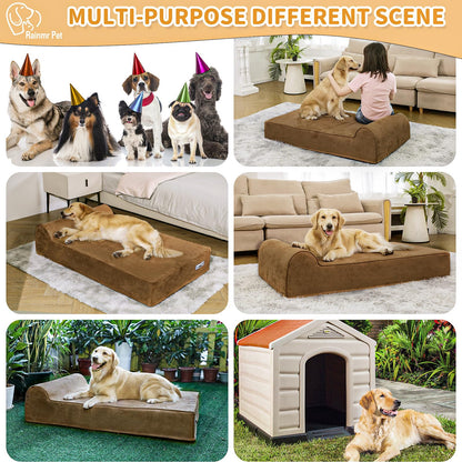 Rainmr Orthopedic Dog Bed for Large Dogs — XXL 60x48x7 inches, 7" Memory Foam, Waterproof Liner, Chew-Proof Microsuede