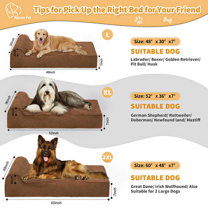 Rainmr Orthopedic Dog Bed for Large Dogs — XXL 60x48x7 inches, 7" Memory Foam, Waterproof Liner, Chew-Proof Microsuede