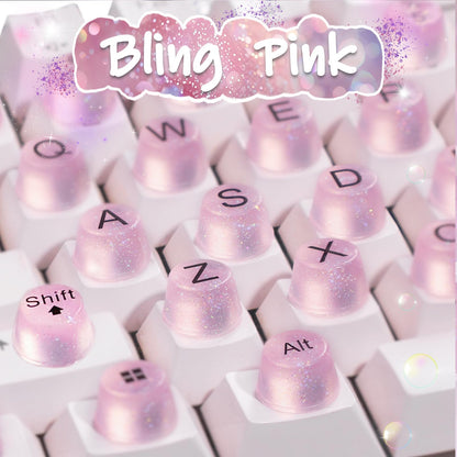 Raised Button Pink Keyboard Stickers for Long Nails – Soft Silicone Keycaps (64 Pcs)