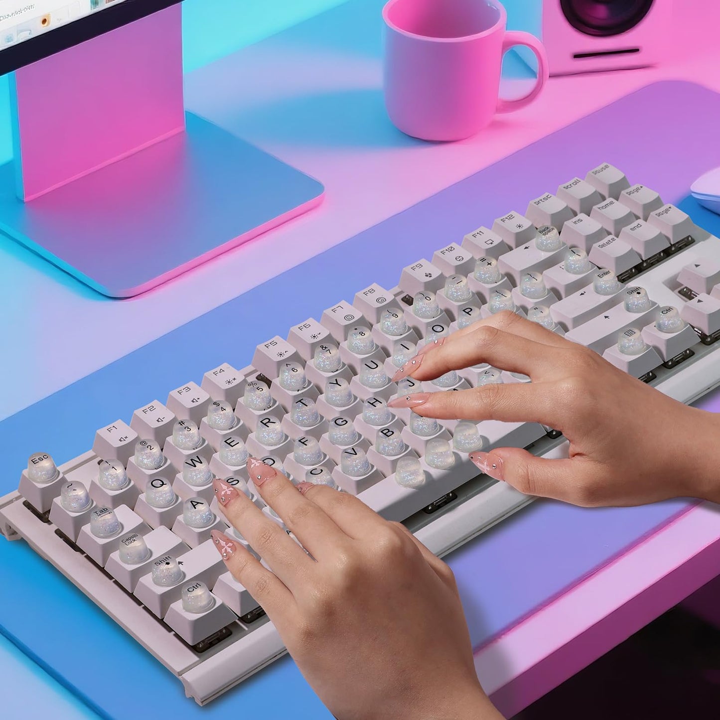 Raised Button Raised Keyboard Stickers for Long Nails – Soft Silicone, Clear, 64 Pcs