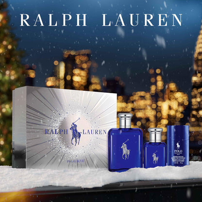 Ralph Lauren Polo Blue Eau de Toilette Gift Set for Men — 4.2oz Full Size, Travel Size & Deodorant