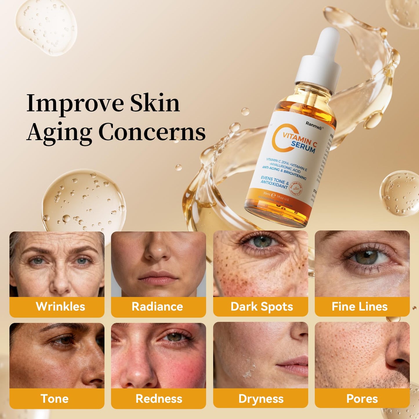 Ranmeli Vitamin C Facial Serum – Brightening, Hydration & Anti-Aging (1 fl oz)