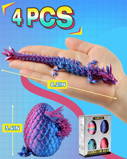 Rapean 8-inch 3D Printed Dragon Eggs (4 Pack) – Mystery Crystal Dragons Inside, Easter Basket Stuffers, Fantasy Decor
