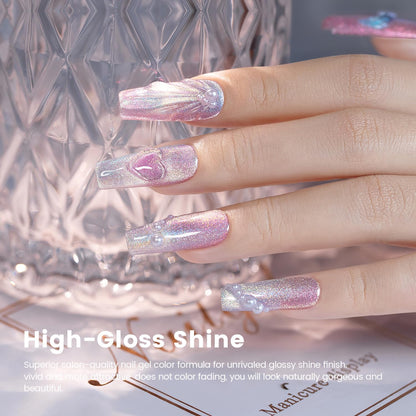 RARJSM Aurora Mermaid Cat Eye Gel Nail Polish Set — 6 Velvet Glitter Colors with Magnetic Shimmer