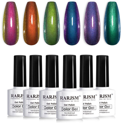 RARJSM Chameleon Gel Nail Polish Set – Multichrome Color Shifting Glitter Gel Polish (6x7.5ml)
