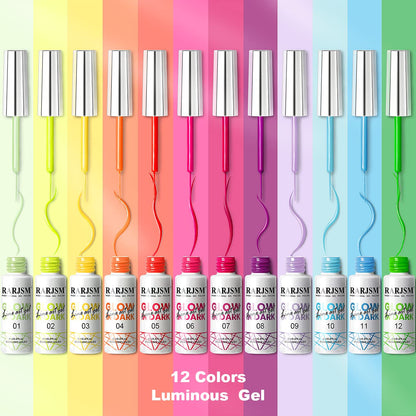 RARJSM Nail Art Gel Set — Glow-in-the-Dark Neon Polish + Liner Pen for At-Home Nail Art