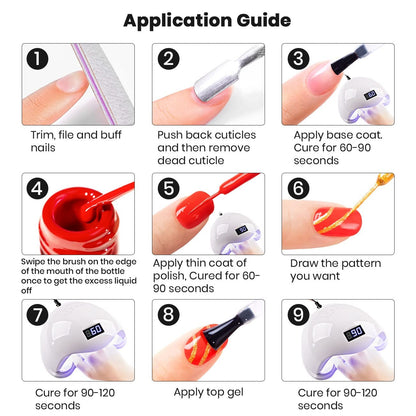 RARJSM Gel Liner Nail Art Set 12 Colors – 5ml Striping Gel Polish with Thin Brush