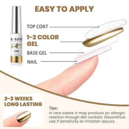 RARJSM Metallic Chrome Gel Liner - Silver & Bronze Gold (2-Piece, 8ml) | Nail Art Gel Polish