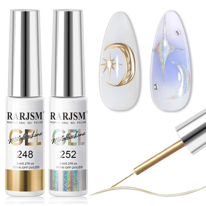 RARJSM Metallic Chrome Gel Liner - Silver & Bronze Gold (2-Piece, 8ml) | Nail Art Gel Polish