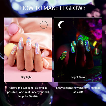 RARJSM Glow in the Dark Nail Art Gel Liner — 12 Pastel Neon Colors
