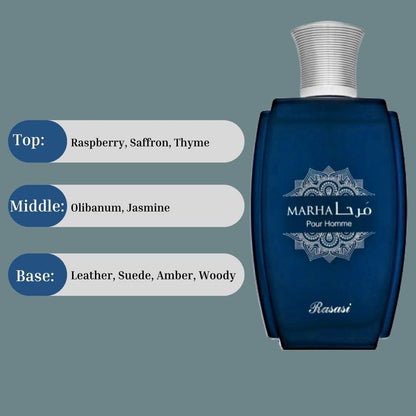 RASASI Marha Eau De Parfum Spray 100ML – Long-Lasting Arabian Men’s Fragrance for Day to Night
