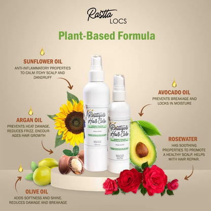 Rasttafari Hair Care Rastta Locs Rosewater & Mint Conditioning Spray – 4oz (Organic, Vegan)