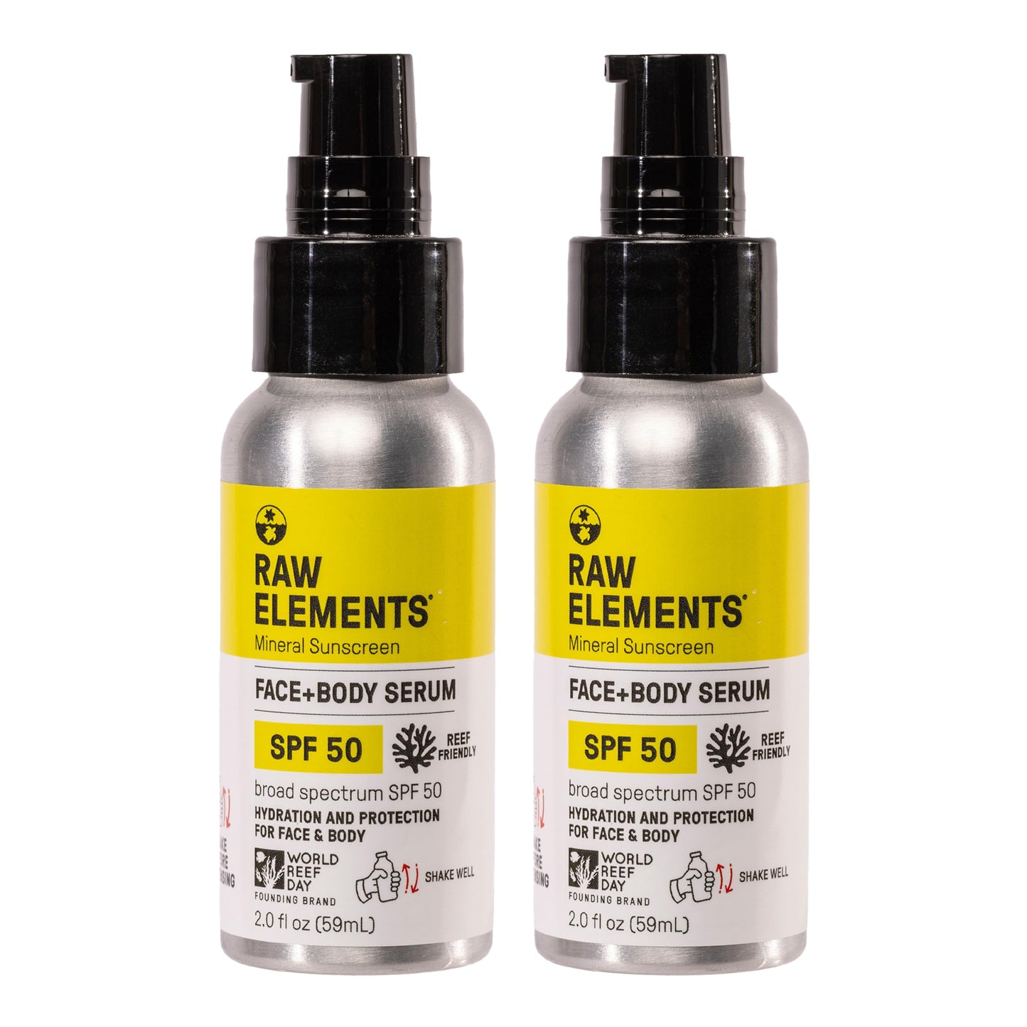 Raw Elements Face and Body Serum SPF 50 Mineral Sunscreen – Reef Safe, Water Resistant, Broad Spectrum UVA/UVB (Travel Size 2oz x2)