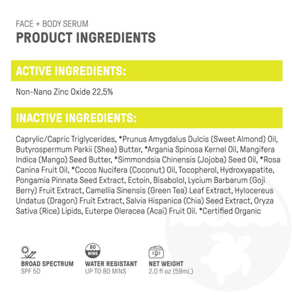 Raw Elements Face and Body Serum SPF 50 Mineral Sunscreen – Reef Safe, Water Resistant, Broad Spectrum UVA/UVB (Travel Size 2oz x2)
