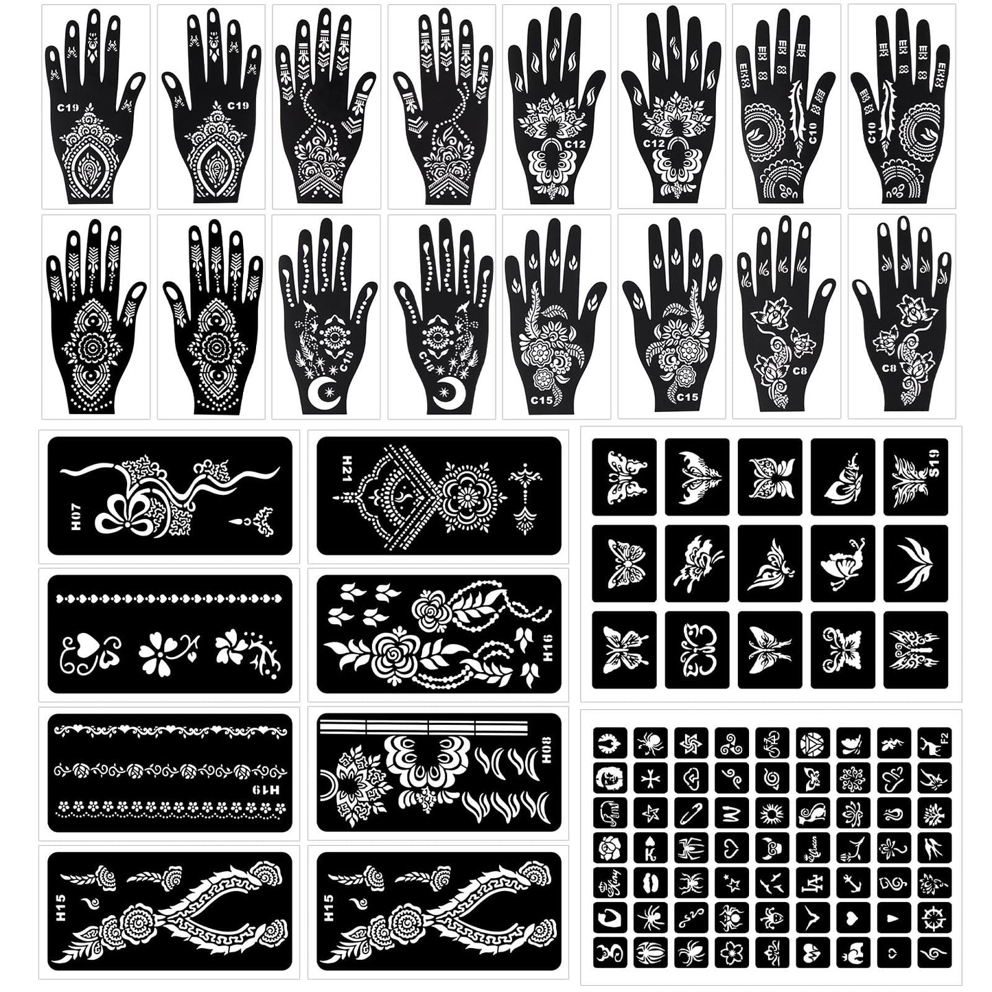 RAZET 94-PCS Temporary Tattoo Stencils for Face & Body Art