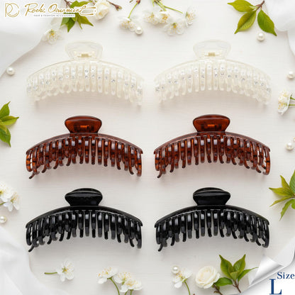 RC ROCHE 6-Pack Double Claw Hair Clips – Strong Hold for Fine Hair (Clear, Brown & Black)