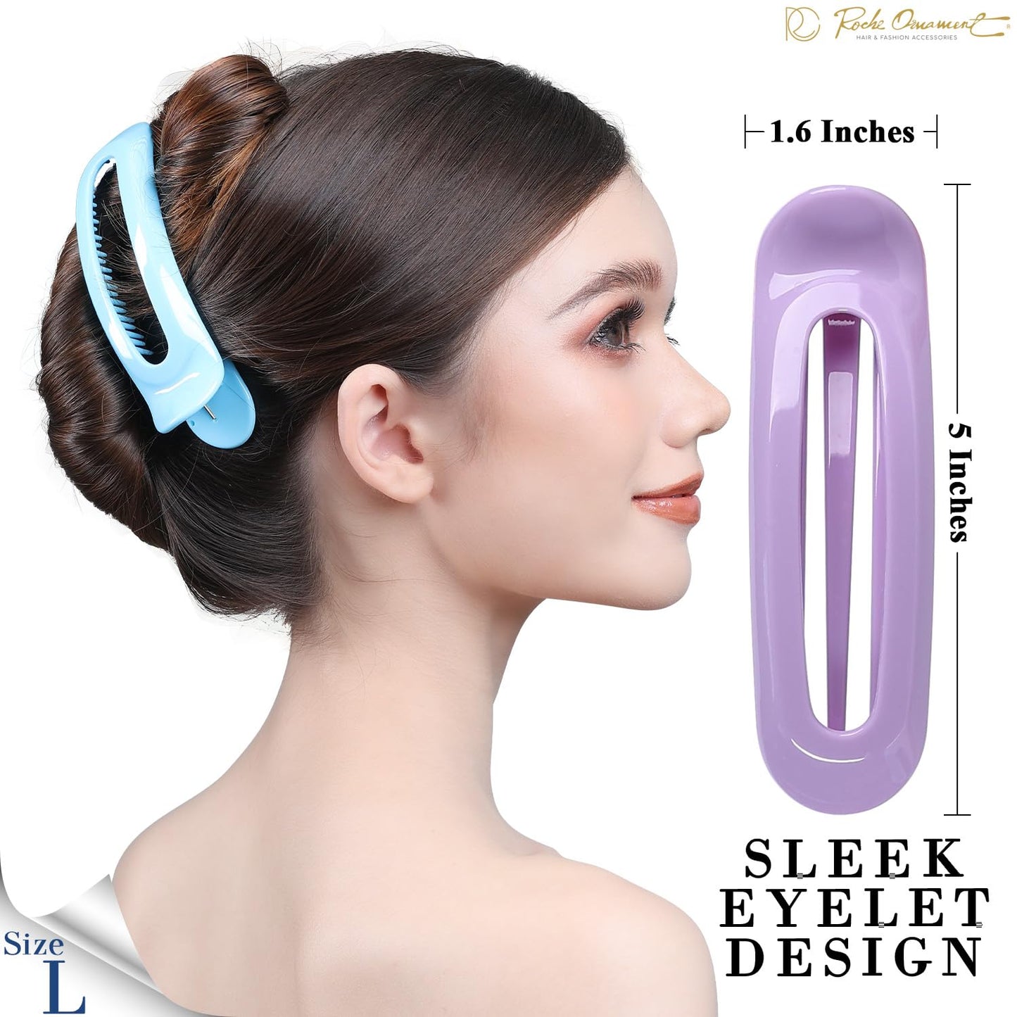 RC ROCHE ORNAMENT 6 Pcs Flat Claw Hair Clips – Non-Slip Alligator Clips, Large Pastel Set