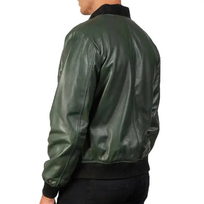 Men’s Green Leather Motorcycle Bomber Jacket