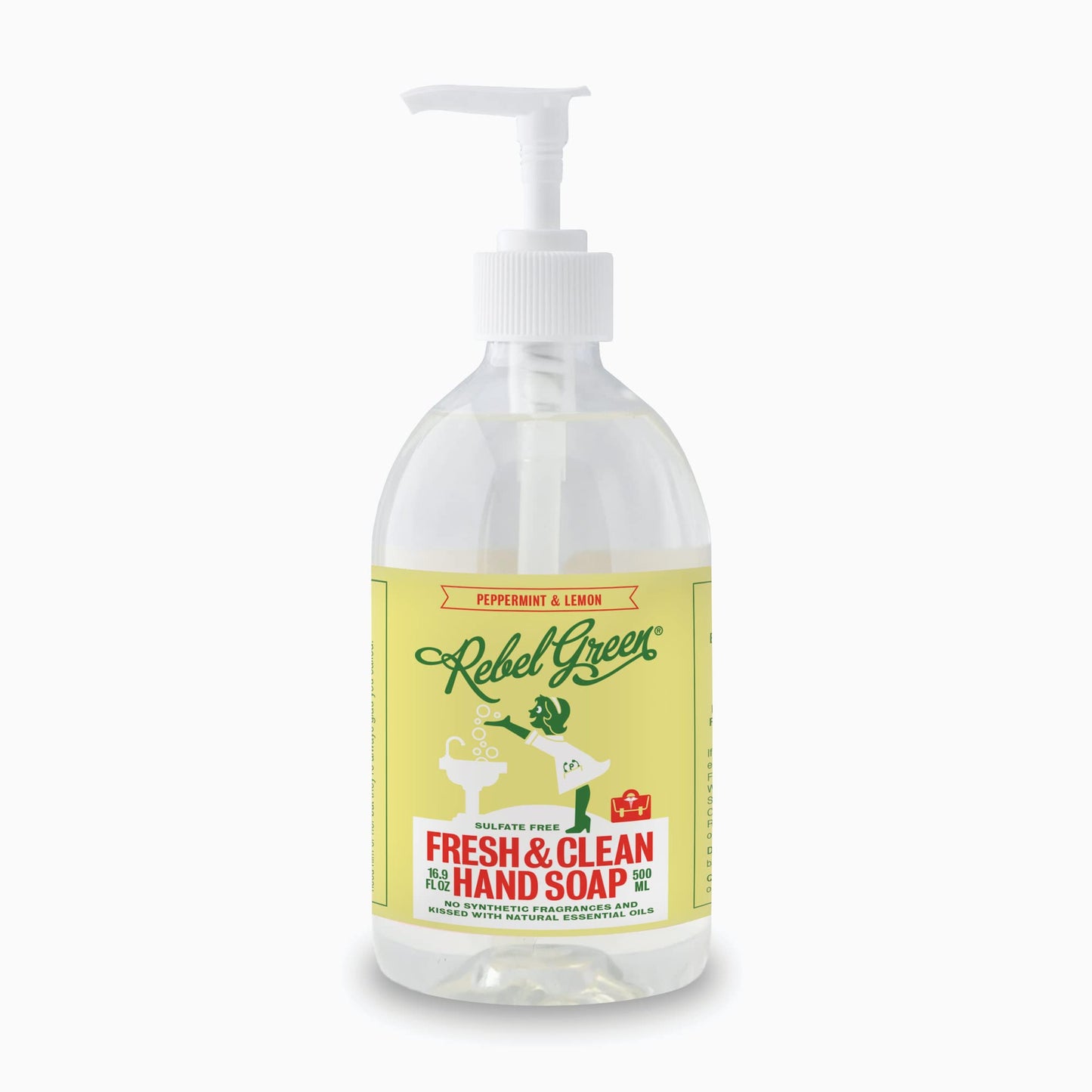 Rebel Green Liquid Hand Soap – Moisturizing Natural Hand Wash (Peppermint & Lemon) – Pack of 4, 16.9 fl oz