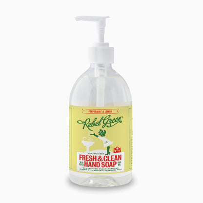 Rebel Green Liquid Hand Soap – Moisturizing Natural Hand Wash (Peppermint & Lemon) – Pack of 4, 16.9 fl oz