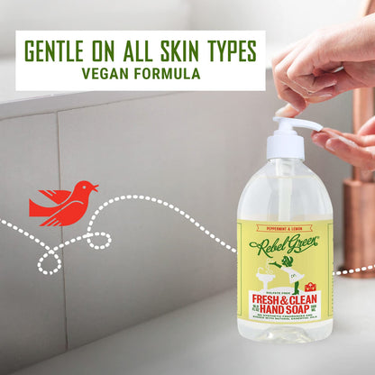 Rebel Green Liquid Hand Soap – Moisturizing Natural Hand Wash (Peppermint & Lemon) – Pack of 4, 16.9 fl oz