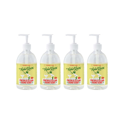 Rebel Green Liquid Hand Soap – Moisturizing Natural Hand Wash (Peppermint & Lemon) – Pack of 4, 16.9 fl oz