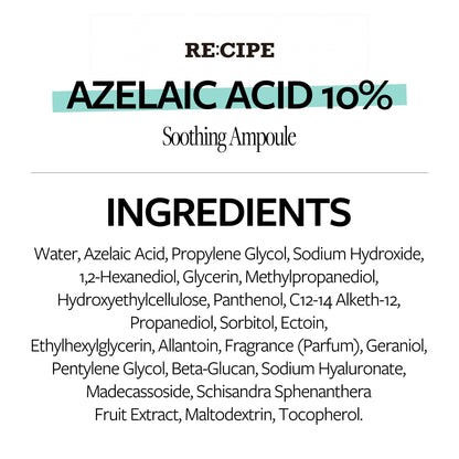 RE:CIPE Azelaic Acid 10% Soothing Ampoule – Calming Serum for Sensitive Skin | 1.01 fl oz