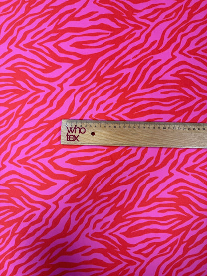Red and Pink Patterned Tiger Striped Fabric Sold by Metre