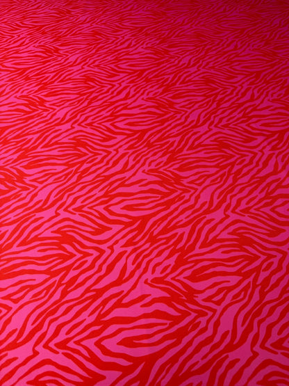 Red and Pink Patterned Tiger Striped Fabric Sold by Metre