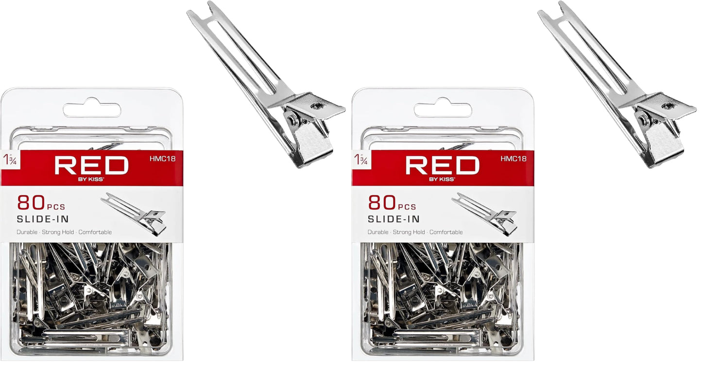 RED by Kiss 80pcs Slide-In Hair Clips 1.75-inch Durable Metal for Dreads & Twists (Pack of 2)