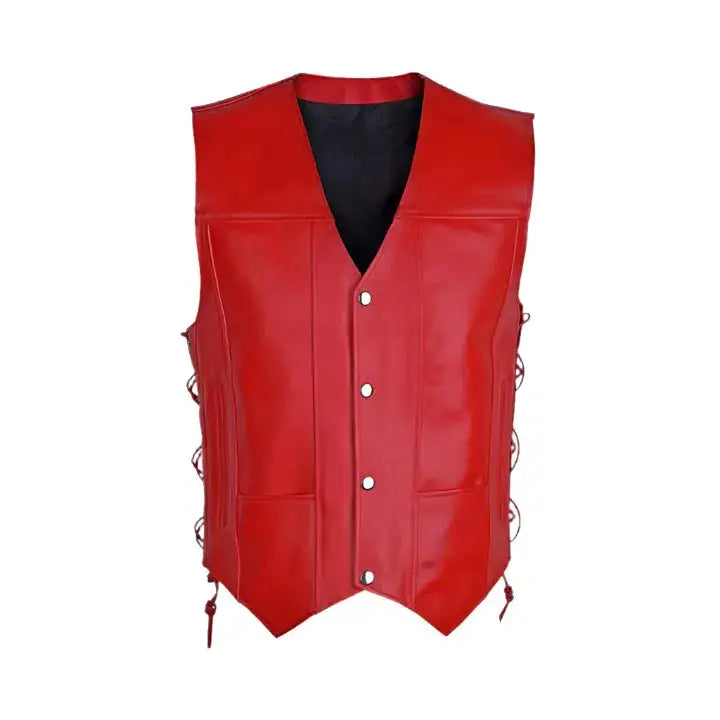 Men's Red Motorcycle Biker Vest – Genuine Cowhide Leather