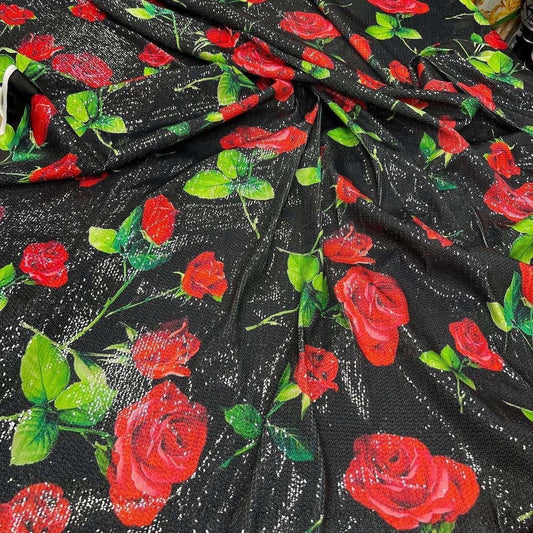 Red Rose Sequin Fabric for Dresses & Evening Wear