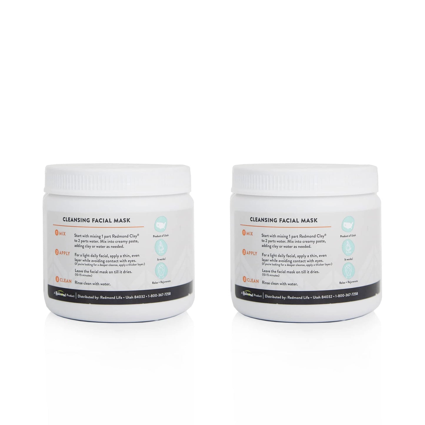 REDMOND Clay Bentonite Clay Face Mask – Pore Refining, Soothing, 2-Pack 10oz