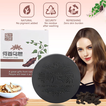 Rednow Black & Thick Hair Fallopia Multiflora Shampoo Bar with Foaming Net (3 pcs) – Polygonum & Shou Wu Extract