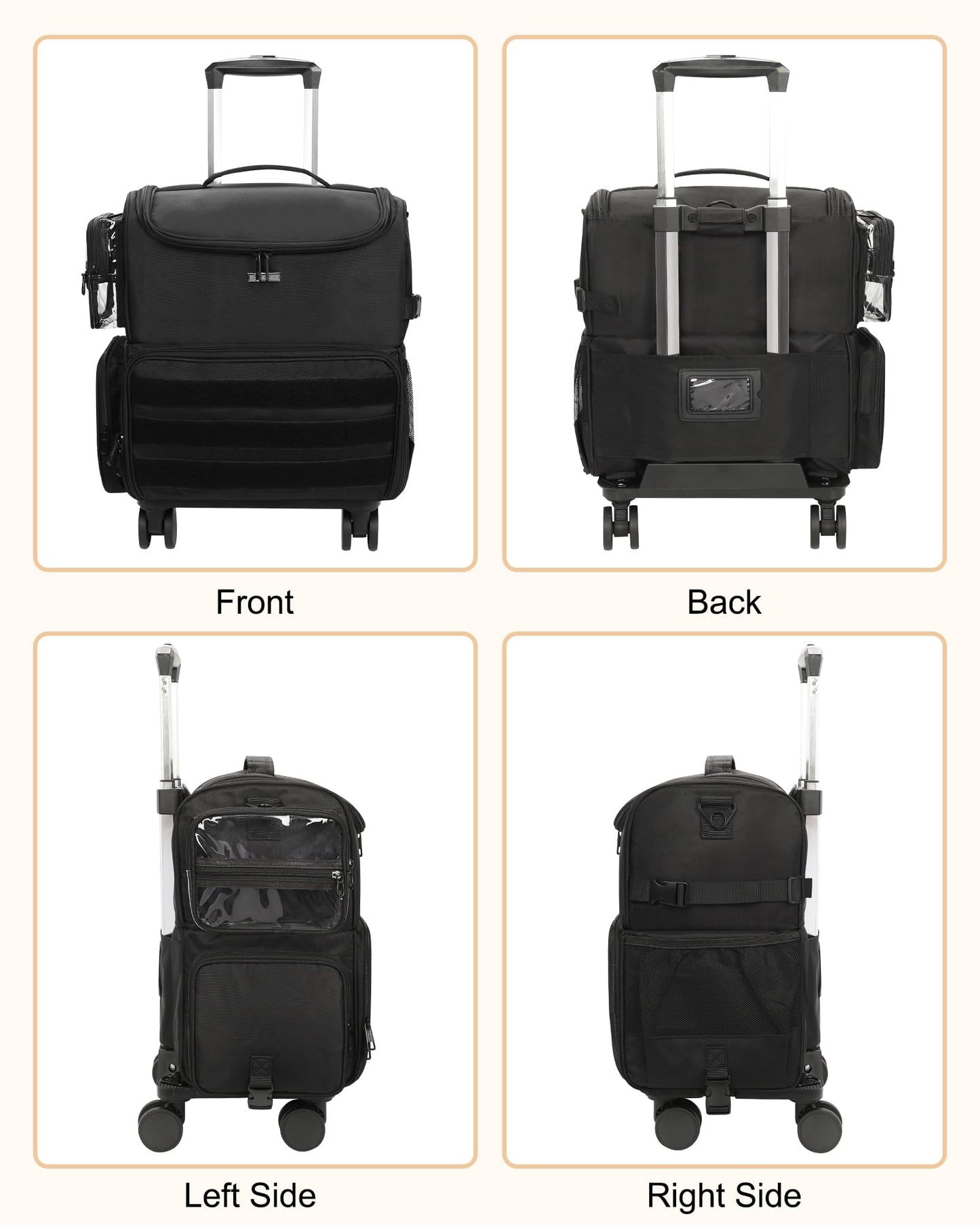 Relavel Rolling Makeup Train Case on Wheels | 360° Spinner & 4 Clear Bags