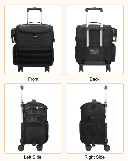 Relavel Rolling Makeup Train Case on Wheels | 360° Spinner & 4 Clear Bags