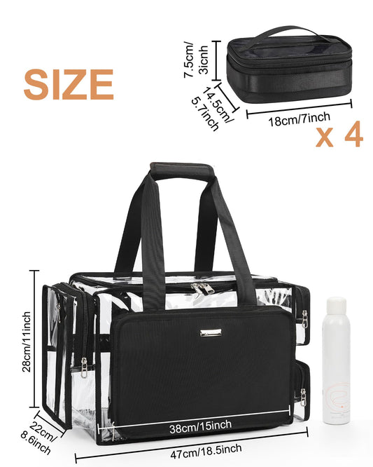 Relavel Clear Makeup Bag Kit with 4 Pouches – Large Transparent Organizer