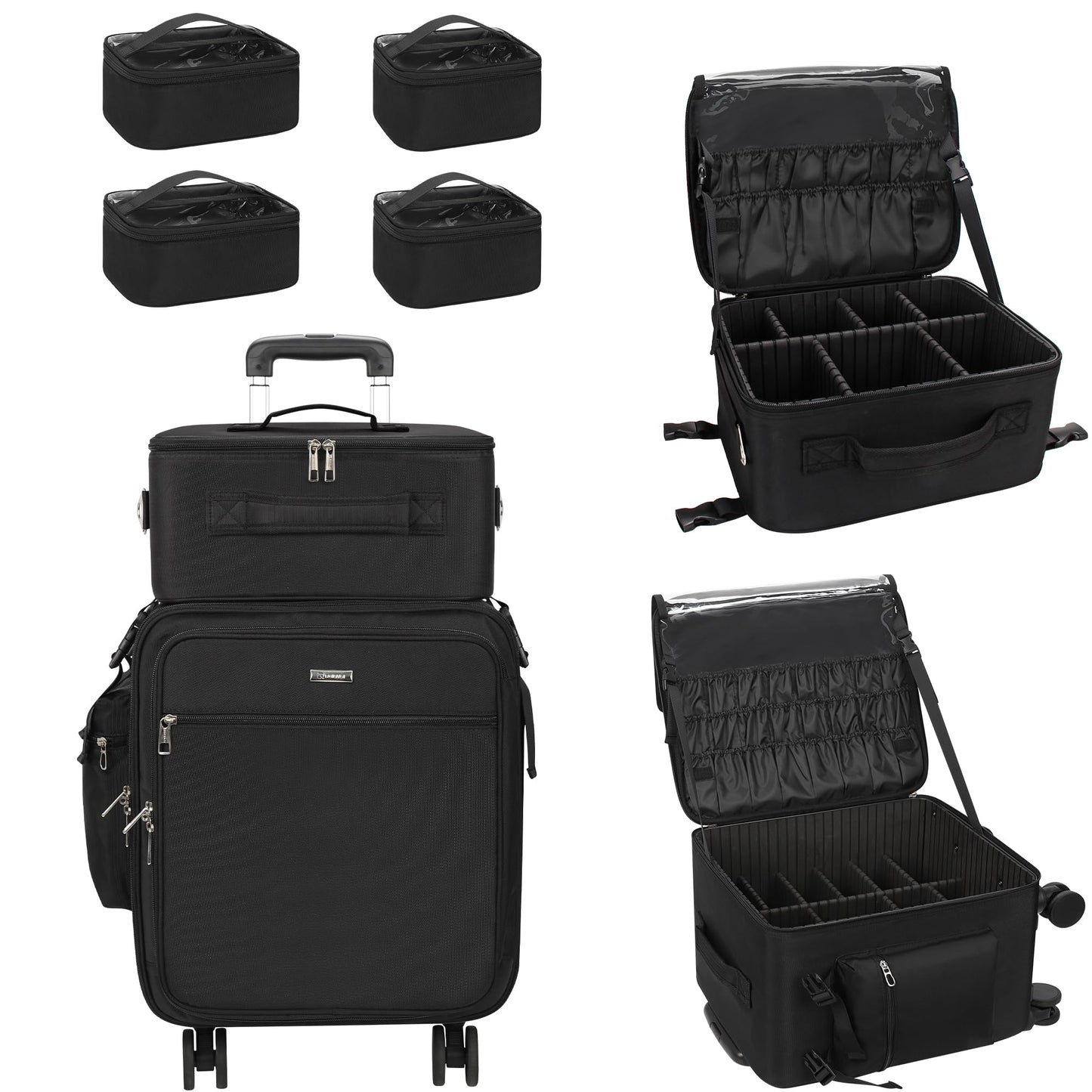 Relavel 3-in-1 Rolling Makeup Case | Pro Travel Trolley with Wheels (Black)