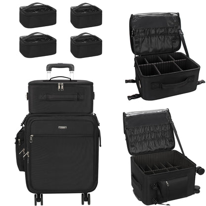 Relavel 3-in-1 Rolling Makeup Case | Pro Travel Trolley with Wheels (Black)