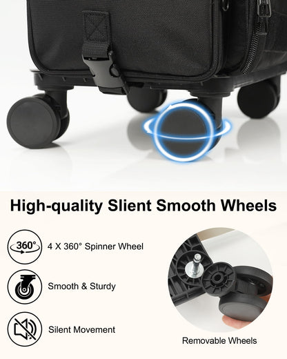 Relavel Rolling Makeup Train Case on Wheels | 360° Spinner & 4 Clear Bags