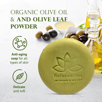 Relaxcation Olive Soap Bar – MADE IN USA, Organic Olive Oil & Leaves (3-Pack)