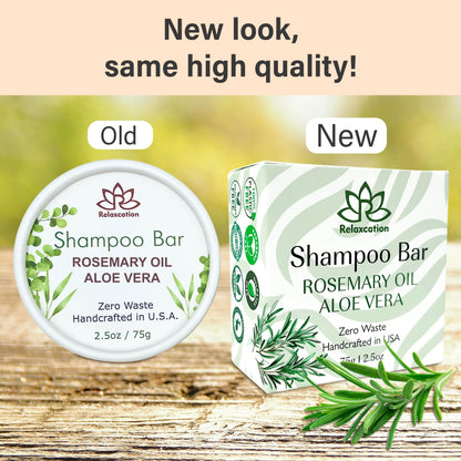 Relaxcation Organic Rosemary & Aloe Vera Solid Shampoo Bar 2-Pack – Refreshing, Hydrating Hair Care
