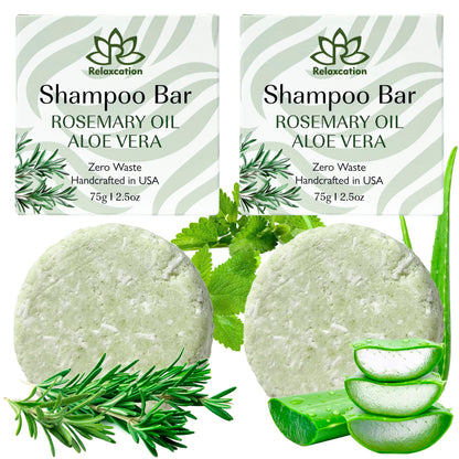 Relaxcation Organic Rosemary & Aloe Vera Solid Shampoo Bar 2-Pack – Refreshing, Hydrating Hair Care