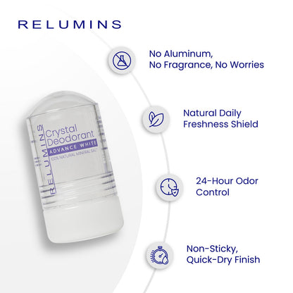 Relumins Crystal Deodorant – Aluminum-Free Mineral Salt Roll-On, 60g x 3